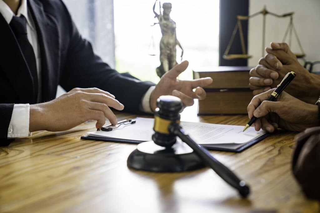 Judge gavel on a desk.