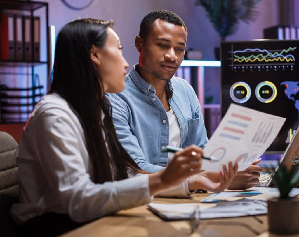 Man and woman looking at paperwork