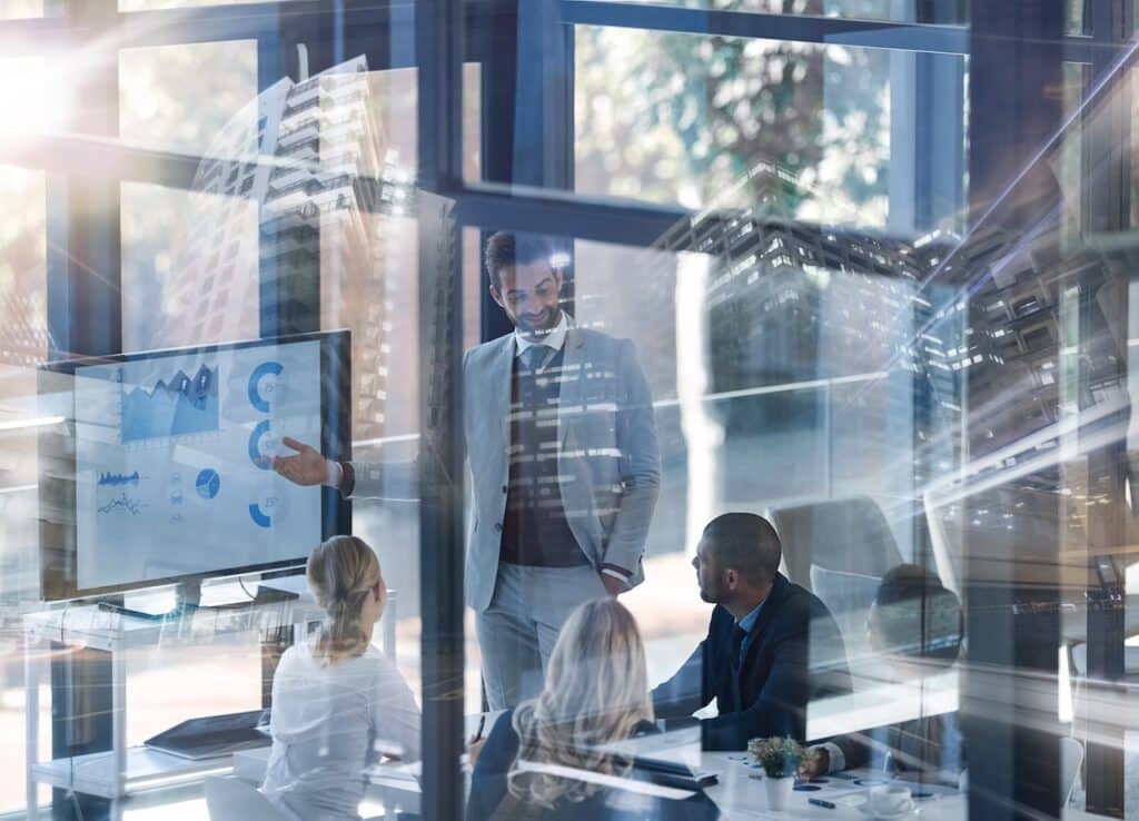 Business meeting with data presentation
